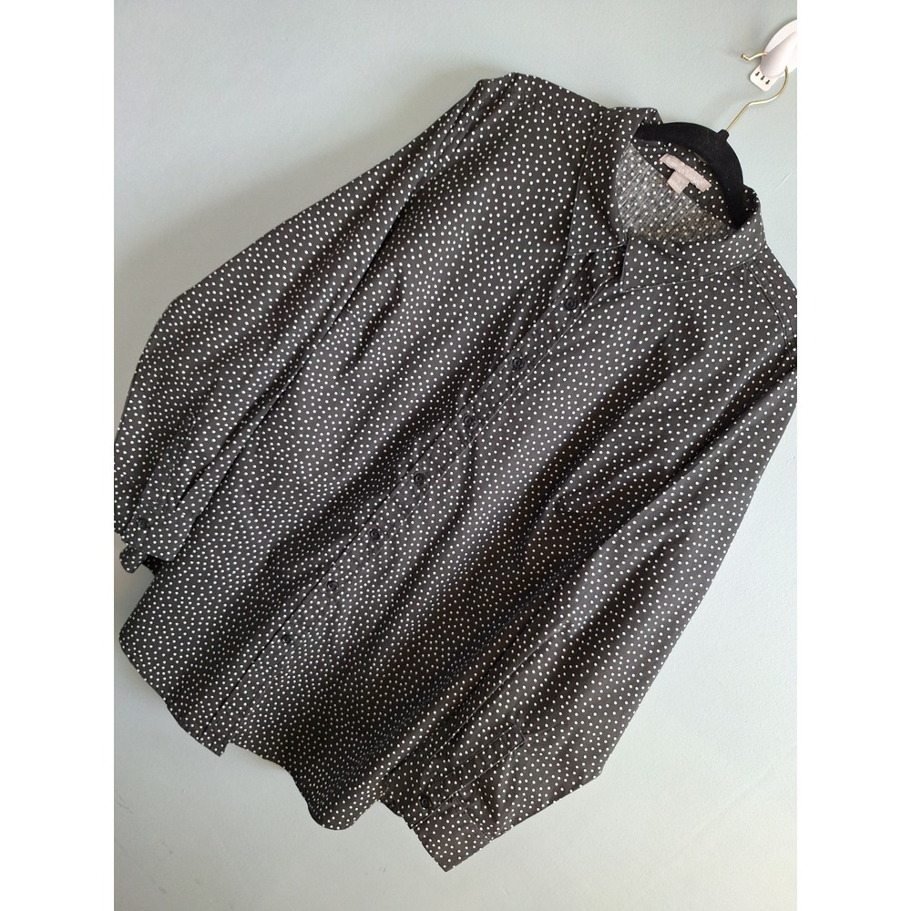 Women Within Button Up Shirt Women 1X 22/24 Black White Polka Dot Office‎ Career
